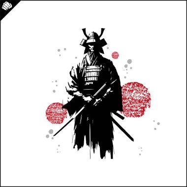 Samuray. Japonya savaşçısı Katana Sward. Grafiksel logo. Vektör EPS