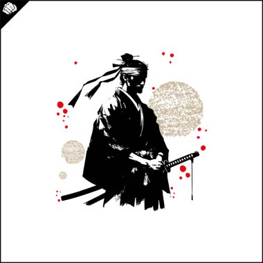 Samuray. Japonya savaşçısı Katana Sward. Grafiksel logo. Vektör EPS