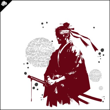 Samuray. Japonya savaşçısı Katana Sward. Grafiksel logo. Vektör EPS