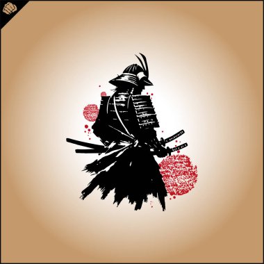 Samuray. Japonya savaşçısı Katana Sward. Grafiksel logo. Vektör EPS