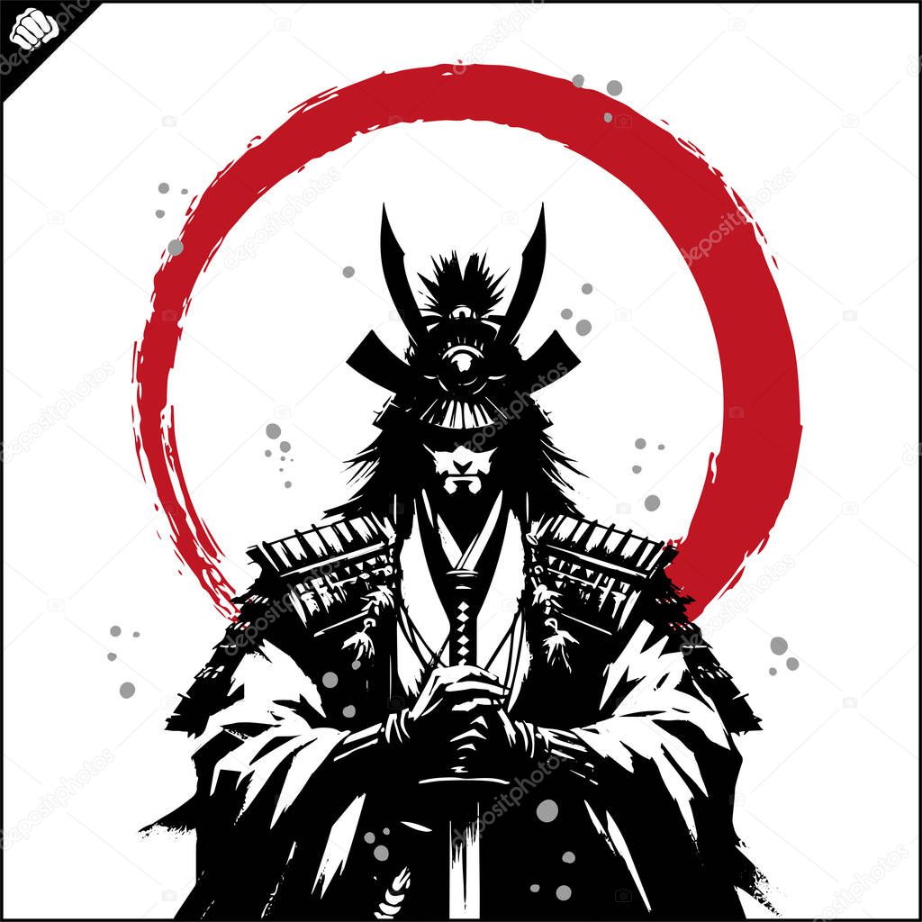 Samurai. Japan warrior whith katana sward. Graphic logo. Vector EPS