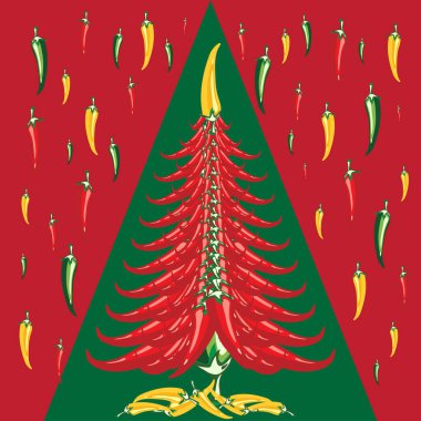 Yeni yıl Xmas Kırmızı acı biber Orijinal Tasarım kartı. Vektör. Eps.