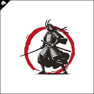 Samuray. Japonya savaşçısı Katana Sward. Grafiksel logo. Vektör EPS