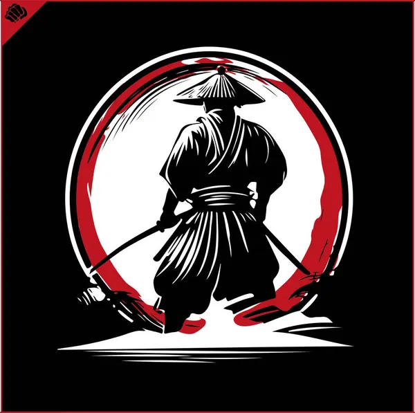 Samurai Guerrero Japón Con Katana Sward Logo Gráfico Vector Eps — Vector de stock