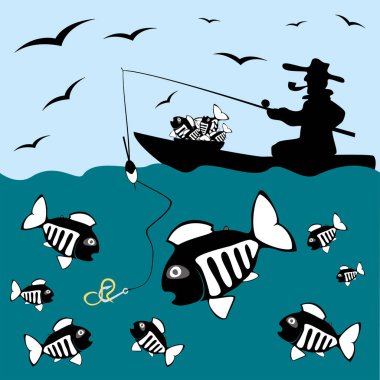 Balıkçılık Güzel yaz hobi Vektör karikatür poster Eps