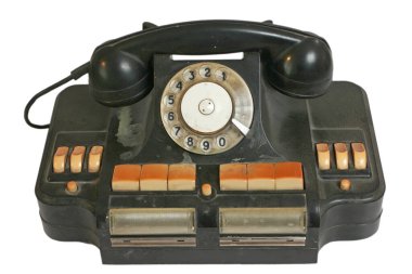 Beyaz izole edilmiş eski grunge vintage telefon