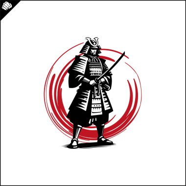 Samuray. Japonya savaşçısı Katana Sward. Grafiksel logo. Vektör EPS