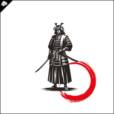Samuray. Japonya savaşçısı Katana Sward. Grafiksel logo. Vektör EPS