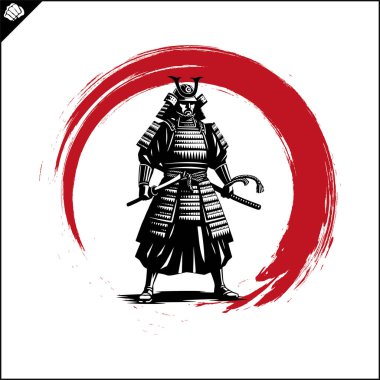 Samuray. Japonya savaşçısı Katana Sward. Grafiksel logo. Vektör EPS