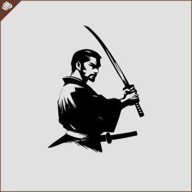 Samuray. Japonya savaşçısı Katana Sward. Grafiksel logo. Vektör EPS
