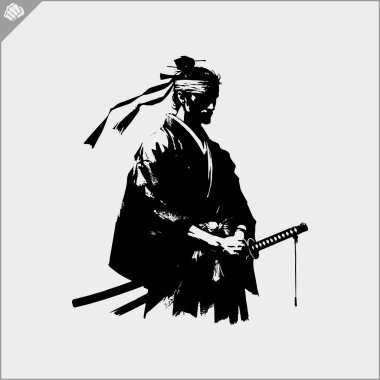 Samuray. Japonya savaşçısı Katana Sward. Grafiksel logo. Vektör EPS