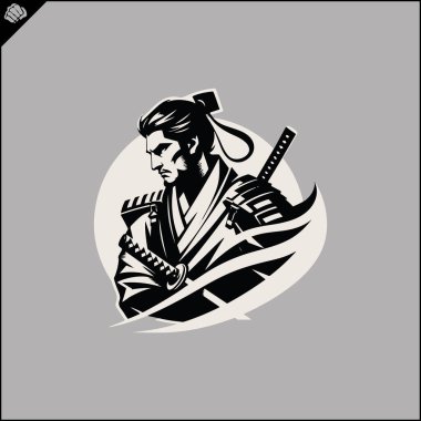 Samuray. Japonya savaşçısı Katana Sward. Grafiksel logo. Vektör EPS