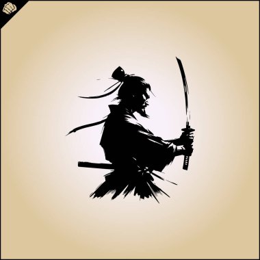 Samuray. Japonya savaşçısı Katana Sward. Grafiksel logo. Vektör EPS