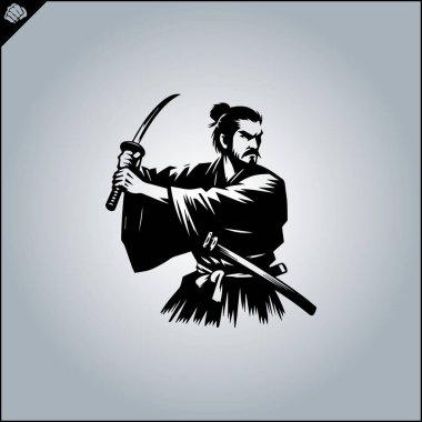 Samuray. Japonya savaşçısı Katana Sward. Grafiksel logo. Vektör EPS