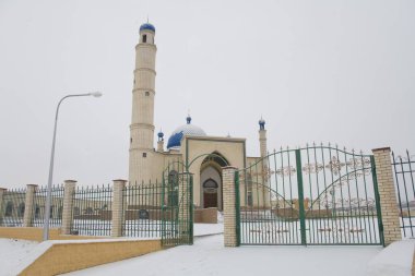 Mavi gökyüzü ve çimenlerdeki güzel Müslüman camii