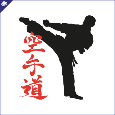 Karate amblemi. Dövüş sanatları renkli sembol tasarımı. Vektör.