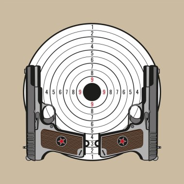 Old soviet Russian pistol TT, World War 2 handgun and Target. Vector illustration. clipart