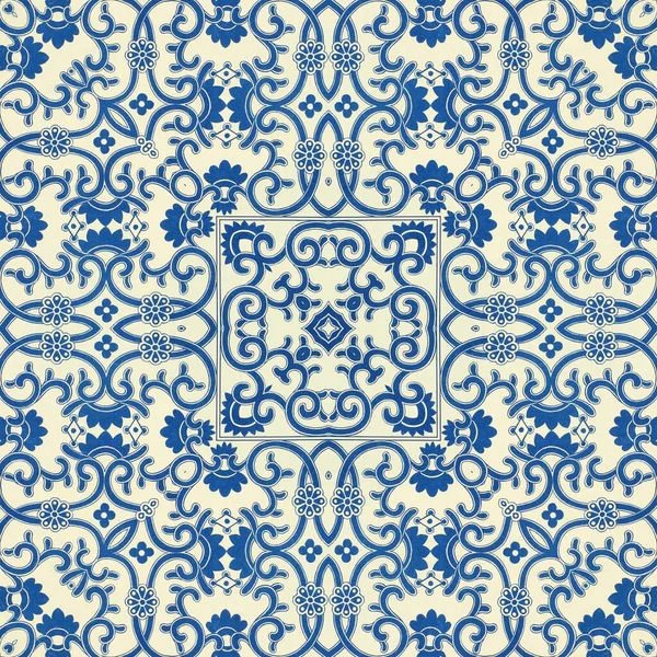 蓝色无缝重复装饰花纹瓷砖 适用于纺织品设计 废纸或礼品包装纸 — 图库照片