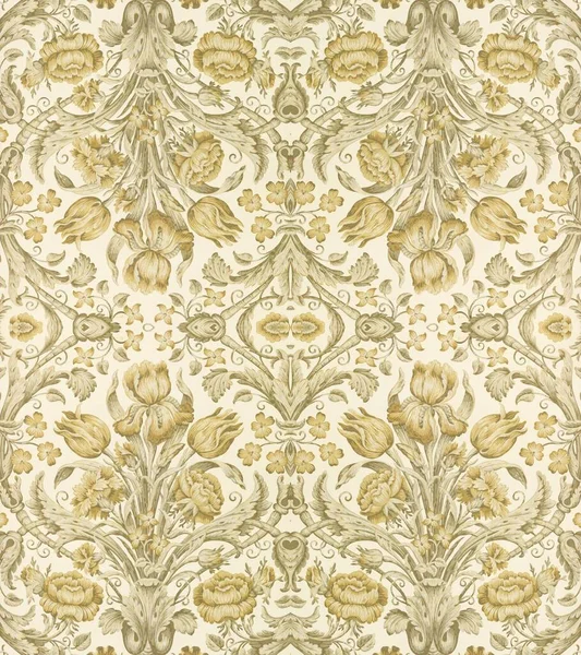 Vintage Ornament Florales Muster Fliese Gelb Beige Perfekt Für Textildesign — Stockfoto
