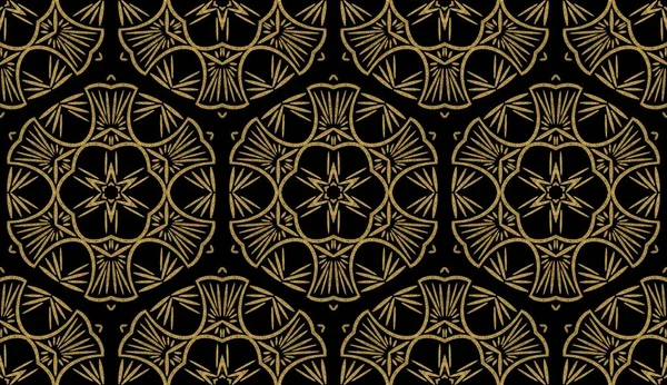 Elegante Oro Metálico Diseño Negro Azulejo Patrón Repetitivo Sin Costuras — Foto de Stock