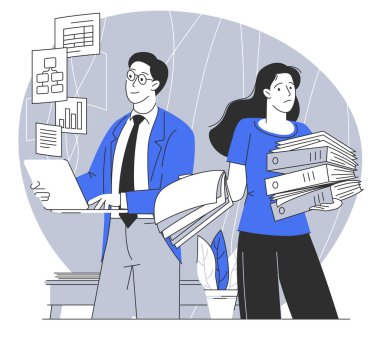 Evraklar elektronik belgelere karşı. Dosyalar dijital veritabanında saklanıyor. Dosyalar dijital veritabanında saklanıyor. Depolama ERP sistemine hızlı erişim