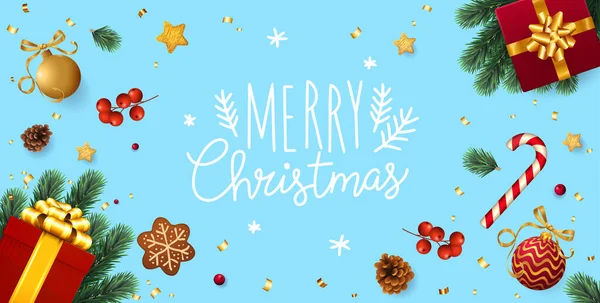 圣诞节和新年现实的病媒模板与圣诞节的树枝 圆锥和冬青浆果在复仇黑暗的木材背景 — 图库矢量图片