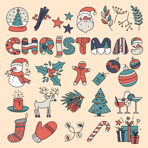 Holly Jolly Mas Noel Cute Christmas New Year Design Elements — Stock Vector