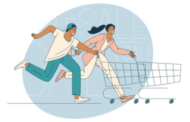 İyi alışverişler. Kara Cuma indirim etkinliği. Alışveriş torbalı düz çizgi film karakterleri. Büyük indirim, satış promosyon vektörü konsepti.