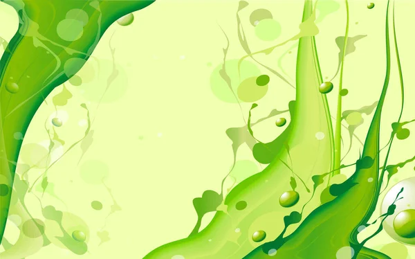 Organic Green Splash Liquid Flow Abstract Background Drops — Stock Vector