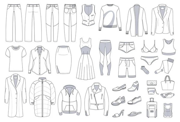 Erkek Kıyafetleri Aksesuarlar Moda Stil Tasarım Elemanı Simge Seti Teknik — Stok Vektör