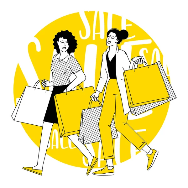 ハッピーショッピング 黒金曜日 季節の大規模な販売とクリアランス オンラインとオフラインのショッピング黒と黄色のベクトルコンセプト — ストックベクタ