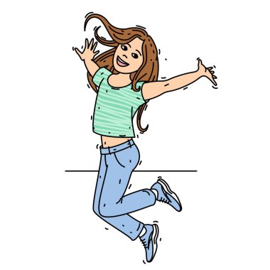 Sevimli, mutlu, poz veren küçük bir kız.