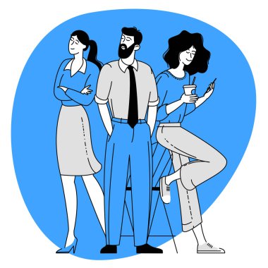 Ekibimiz, genç iş adamları ve iş kadınları. İş yaratıcılığı konsepti. Moda biçiminde düz vektör illüstrasyonu.