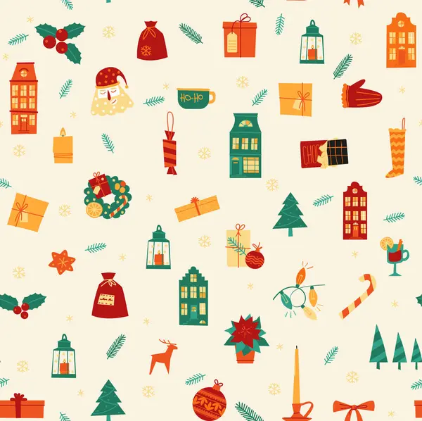 圣诞及新年无缝装饰包装纸及墙纸图案 — 图库矢量图片