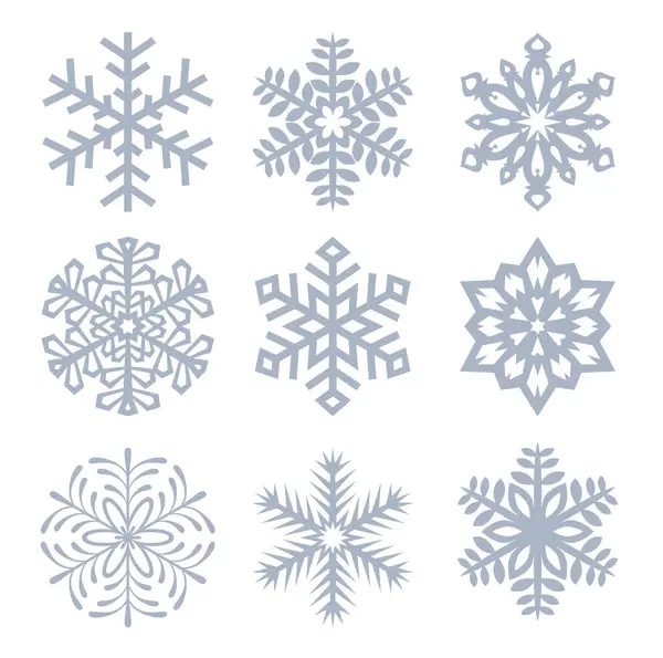 Νέο Snowflake Χριστούγεννα Διάνυσμα Σύνολο Των Απομονωμένων Εννέα Εικόνα Σιλουέτα — Διανυσματικό Αρχείο