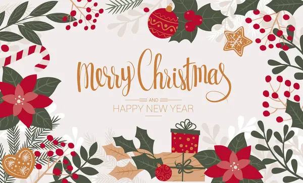 Plantilla Vectorial Navidad Año Nuevo Con Ramas Árbol Navidad Estrellas Vectores de stock libres de derechos