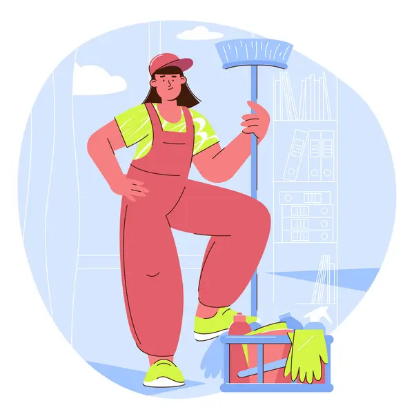 Personagens Limpeza Profissionais Ilustração Vetorial Plana Cartoon Limpeza Equipe Lavagem Gráficos De Vetores