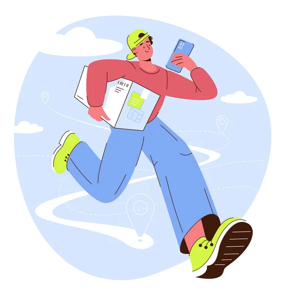 Běžící Muž Poštovní Schránkou Messenger Rychlé Expresní Dodání Kreativní Plochý Stock Ilustrace