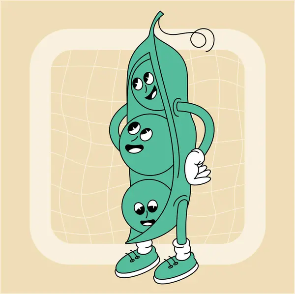 Vintage Groovy Sweet Peas Character Fruits Vegetables Retro Comic Collection Стоковий вектор