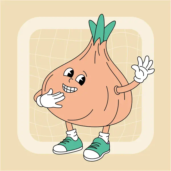 Vintage Groovy Onion Character Fruits Vegetables Retro Comic Collection Poster Векторна Графіка