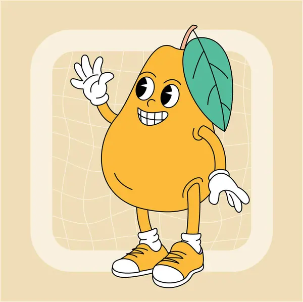 Vintage Groovy Pear Character Fruits Vegetables Retro Comic Collection Poster Ліцензійні Стокові Вектори