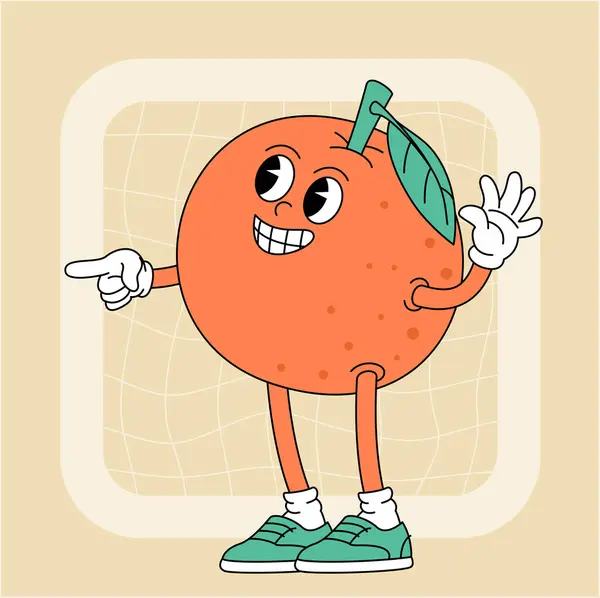 Vintage Groovy Orange Character Fruits Vegetables Retro Comic Collection Poster Стокова Ілюстрація