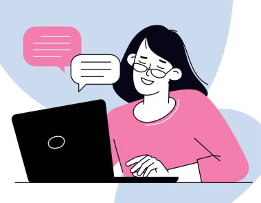 Çevrimiçi eğitim ve danışmanlık. Özel ders, öğrencilerle online sohbet, müşteriler için sanal yardım masası, müşteri hizmetleri. Vektör çizimi izole edildi.