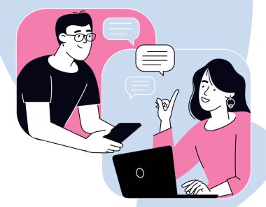 Teknik destek sohbeti, müşteri hizmetleri, yardım hattı operatörü istemciye, çevrimiçi küresel destek, müşteri ve operatöre tavsiyede bulunur.