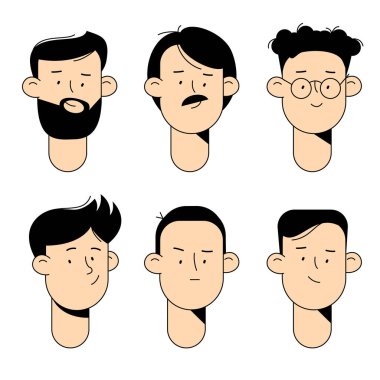 Çeşitli iş adamlarının avatarı düz tasarım vektör koleksiyonu. Neşeli, güler yüzlü meslektaşlar. Erkek ve kadın yüz yüze.