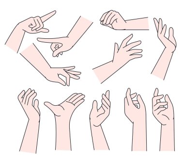 Çizgi roman el vektörü seti. Çizgi film karakteri hareketleri koleksiyonu.