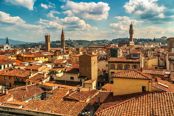 Vista Cima Telhados Vermelhos Torres Medievais Belfries Cidade Velha Florença — Fotografia de Stock