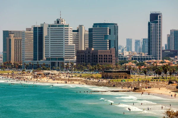 Srail Tel Aviv Kentindeki Akdeniz Kıyısındaki Modern Binaların Manzarası Gezinti — Stok fotoğraf