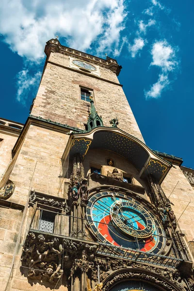 View Medieval Tower Famous Astronomical Clock Old Town Square Prague — Stock Photo, Image