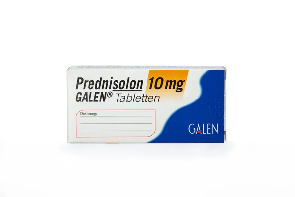 Németország 2022 Prednizolon Tabletta Egy Csomag Prednizolon Prednisolon Tabletták Kartondobozban — Stock Fotó